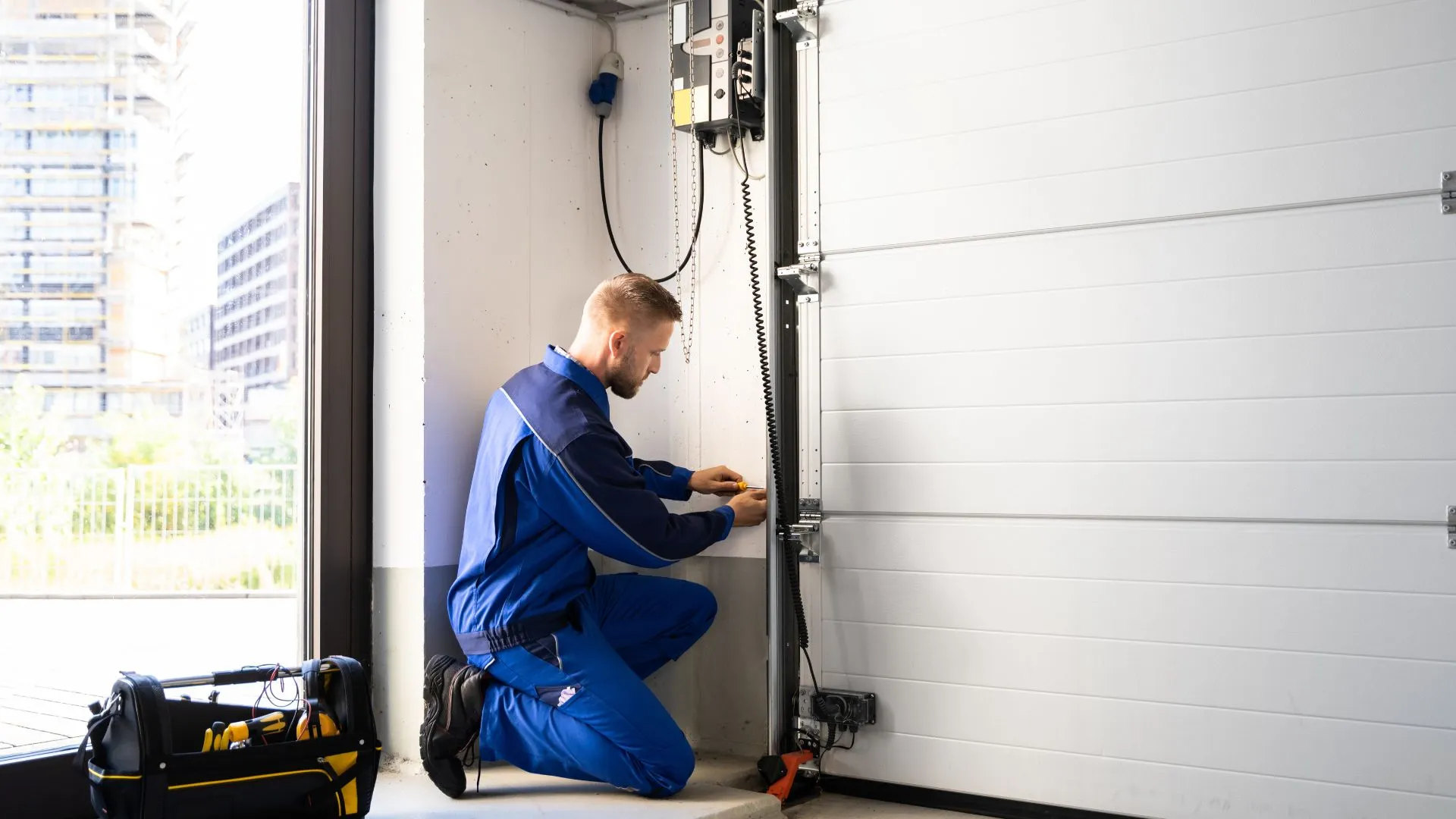 Garage door technician at work